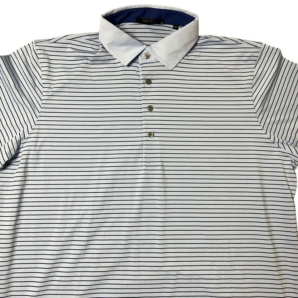 Greyson Polo Mens XL Blue Striped Polyester Activewear Golf Sporty Outdoor‎